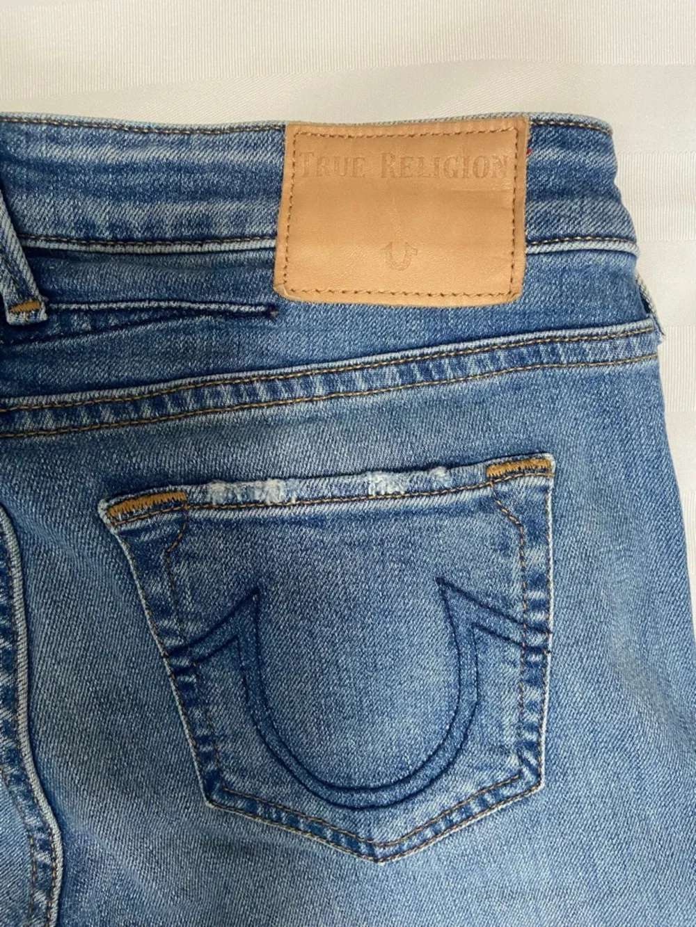 True Religion Distressed Skinny Jeans in Medium Blue - Picture 3 of 10